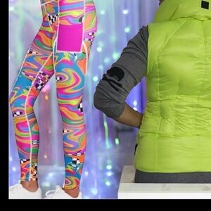 Colorful Peloton Leggings Neon Pink: Green